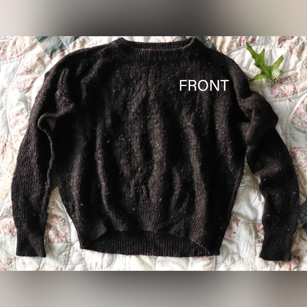 Mango Open Knit Wool Blend Cropped Sweater Black Size XS